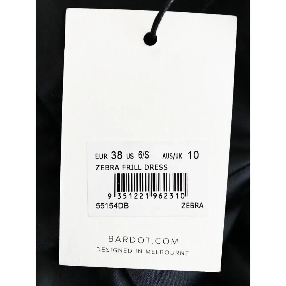 Bardot Women's Zebra Frill Dress Cocktail Mini Adjustable Straps Black White NWT